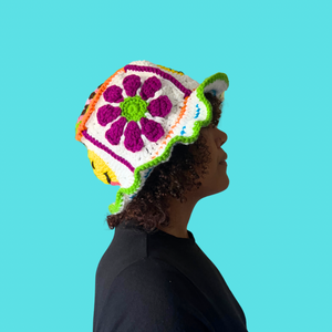 Retro Flower Crochet Bucket Hat