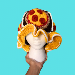 XL Pizza Yellow Crochet Bucket Hat