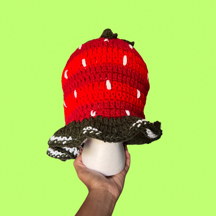 XL Strawberry Crochet Bucket Hat