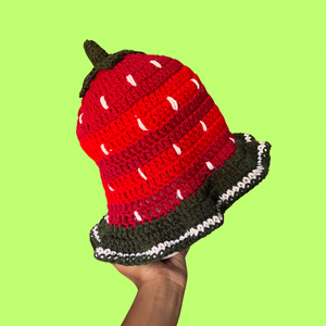 XL Strawberry Crochet Bucket Hat