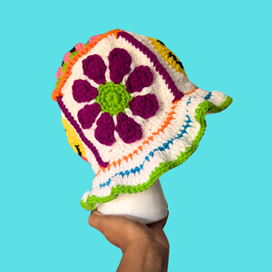 Retro Flower Crochet Bucket Hat