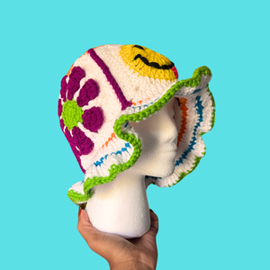 Retro Flower Crochet Bucket Hat