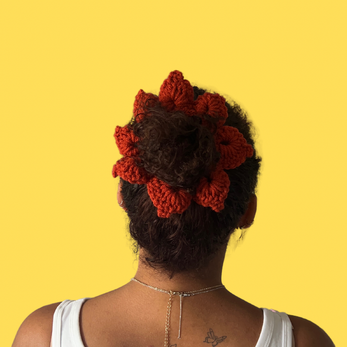 Red Flower Crochet Scrunchie