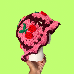 XL Pink Cherry Crochet Bucket Hat