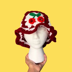 Classic Cherry Crochet Bucket Hat