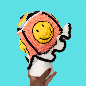 Pink Smiley Crochet Bucket Hat