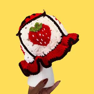 White Strawberry Crochet Bucket Hat