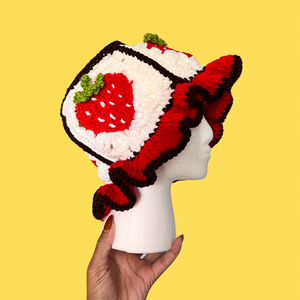 White Strawberry Crochet Bucket Hat