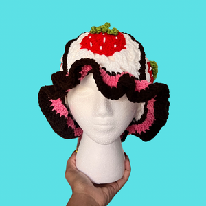 Chocolate Strawberry Crochet Bucket Hat