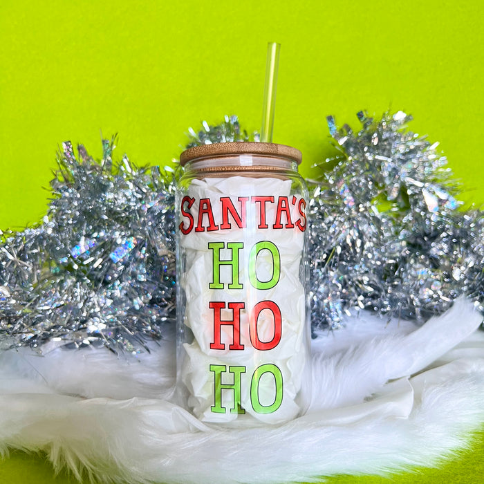 Santa's Ho Glass Can Cup