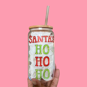 Santa's Ho Glass Can Cup
